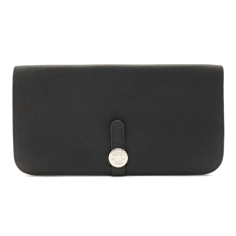 HERMES Dogon Rect Verso Long Bi-fold Wallet Togo Leather Black □N Stamp